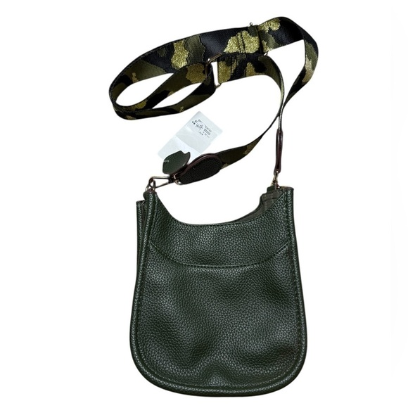 Handbags - Green Faux Leather Crossbody Bag with Camo Strap